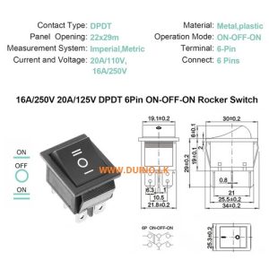 DPDT 6 Pin 2 Position Boat Rocker Switch AC 20A 250V - Duinolk | The ...
