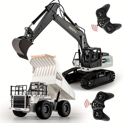 Huina 1559 2.4G 1/24 2 in 1 Metal 9 Channel Remote Control Excavator and 6 Channel RC Dump Truck