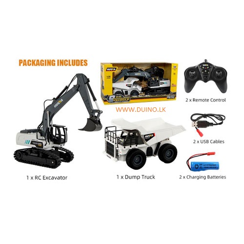 Huina 1559 2.4G 1/24 2 in 1 Metal 9 Channel Remote Control Excavator and 6 Channel RC Dump Truck
