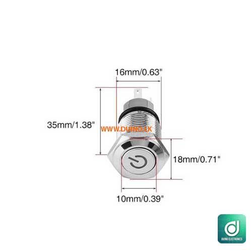 Push Button Switch 16mm 220V Red LED Metal Push Button