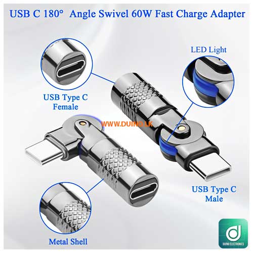 USB Type C Male to Female Rotatable 180° Angle Swivel Adapter