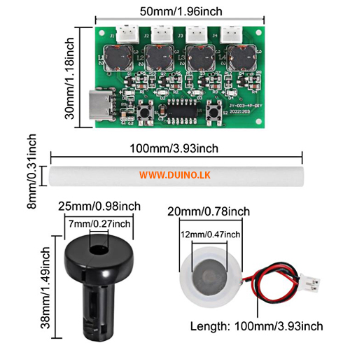 4 Way Mist Maker Fogger Atomizer with Driver Circuit Board 5VDC Type-C USB