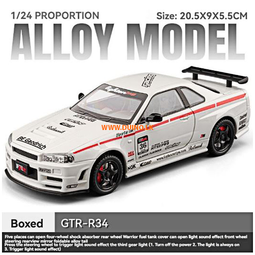 Hot Nissan GTR R34 1:24 Scale Alloy Sport Car Diecast Model